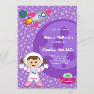 Invitation Thème d'anniversaire fille astronaute