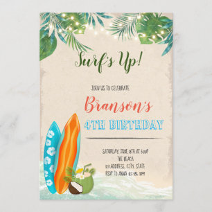 Invitation Thème d'anniversaire luau de garçon de surf