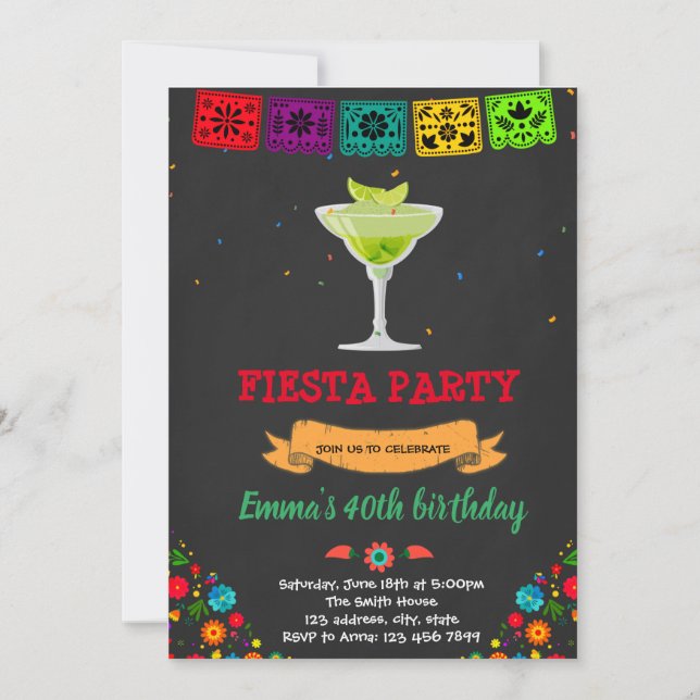 Invitation Thème d'anniversaire Margrita fiesta (Devant)