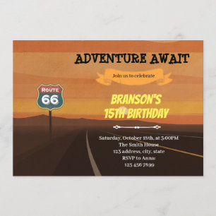 Invitation thème d'anniversaire Route 66