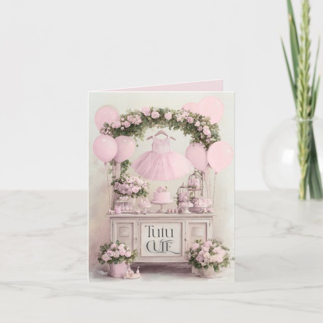 Invitation Thème Danseuse Rose Ballet Tutu Mignon pour Filles (Devant)