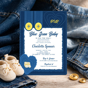 Invitation Thème de baby shower en denim de jean bleu 