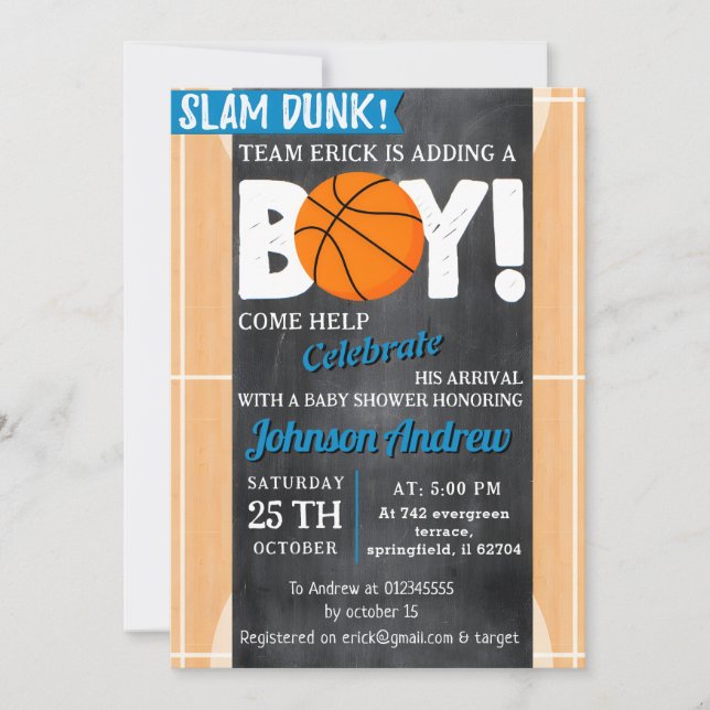 Invitation Thème de basket-ball personnel Baby shower Slam Du (Devant)
