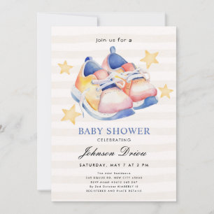 Invitation Thème de chaussures de bébé à l'aquarelle   Baby S