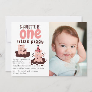 Invitation Thème de cochon Little Piggy 1er anniversaire phot