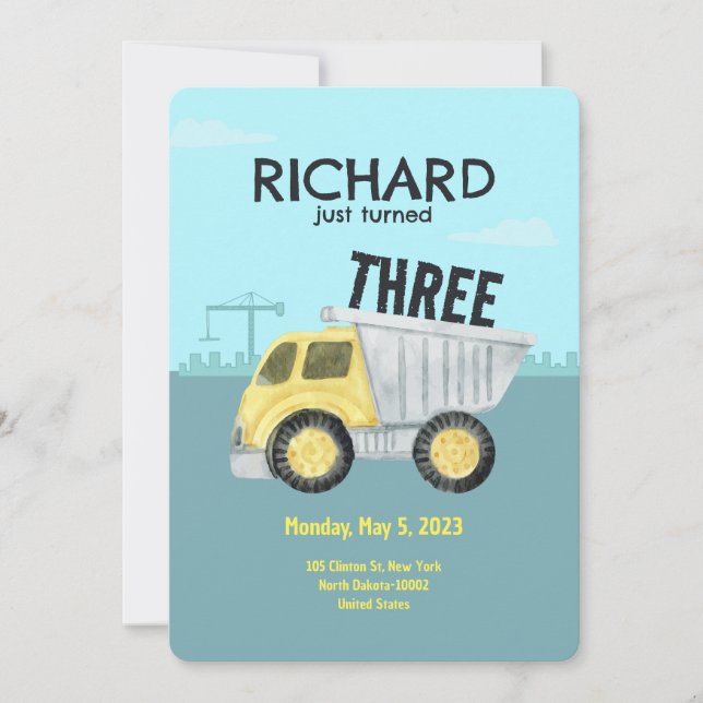 Invitation Thème de construction Cute Kid's Birthday Party In (Devant)