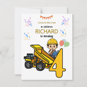 Invitation Thème de construction Fête d'anniversaire drôle po