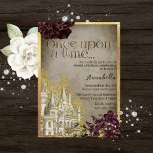 Invitation Thème de conte de fée de château en or gothique