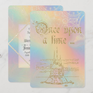 Invitation Thème de conte de fées Château doré sur arc-en-cie