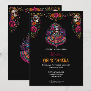 Invitation Thème de crânes de sucre pour Quinceanera jour des