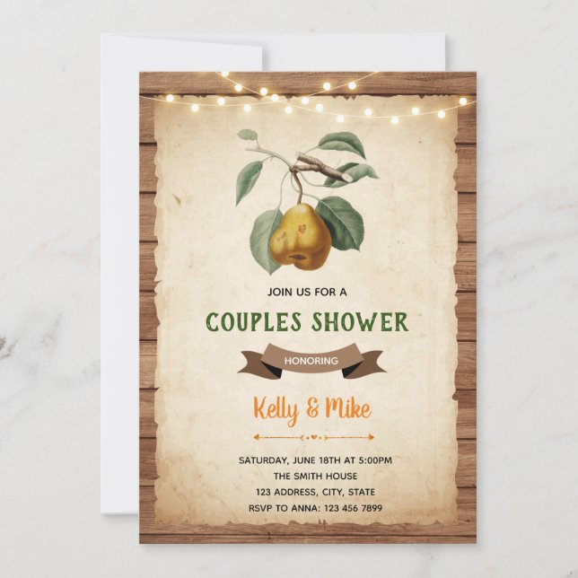 Invitation Thème de douche de couples de poire (Devant)
