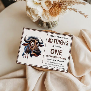 Invitation Thème de ferme de gnous mignon et fou pour 1er ann