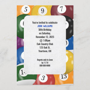 Invitation Thème de fête d'anniversaire Billiard
