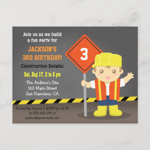 Invitation Thème de fête d'anniversaire Construction Builder 
