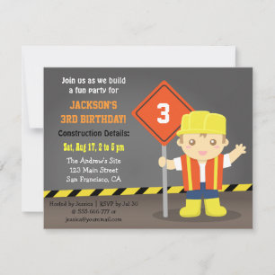 Invitation Thème de fête d'anniversaire Construction Builder 