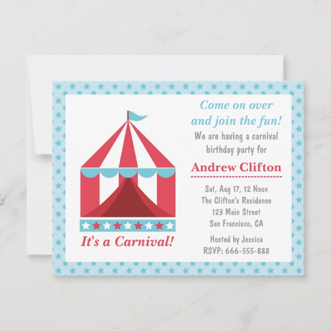 Invitation Thème de fête d'anniversaire de carnaval de jardin (Devant)
