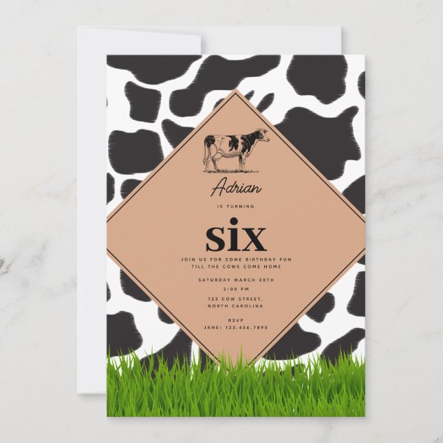 Invitation Thème de fête d'anniversaire de la ferme de la vac (Devant)