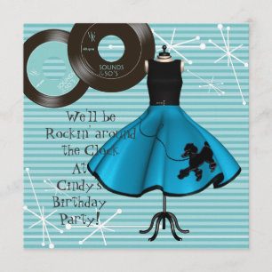 Invitation Thème de fête d'anniversaire des années 1950