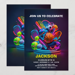 Invitation Thème de fête d'anniversaire Neon Sports