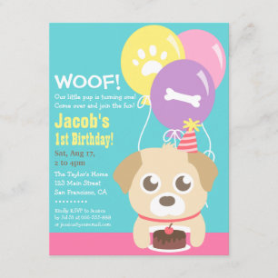 Invitation Thème de fête d'anniversaire pour enfants : chiot 