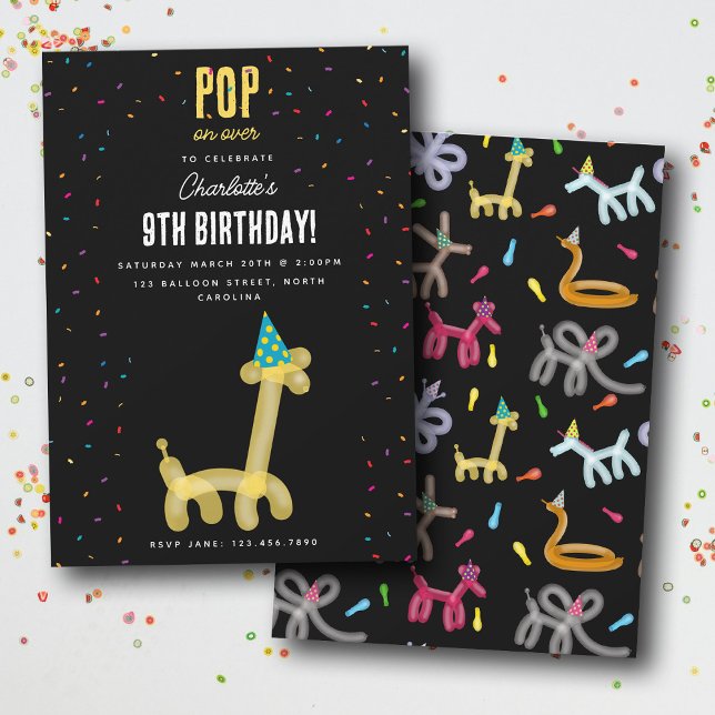 Invitation Thème de fête d'anniversaire pour enfants girafe a (Balloon Animals Giraffe Kids Birthday Party Theme Invitation)