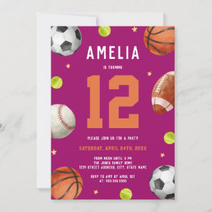Invitation Thème de fête d'anniversaire pour filles sportive 