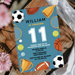 Invitation Thème de fête d'anniversaire sportive Bleu pour ga