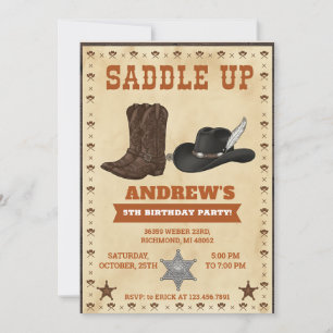 Invitation Thème de fête d'anniversaire Western Cowboy person