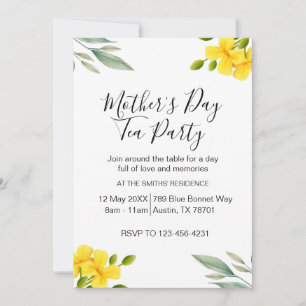 Invitation Thème de fête de maman floral jaune pour le thé