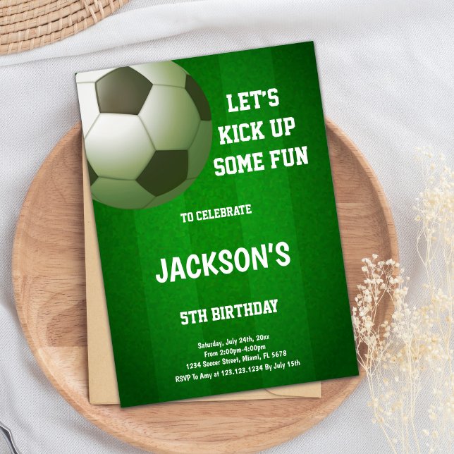Invitation Thème de football vert pour enfants (5th Soccer Birthday Invitations)