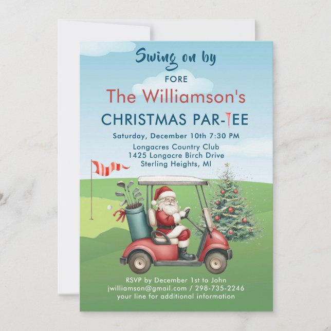 Invitation Thème de golf de Noël Fête Par-Tee (Devant)