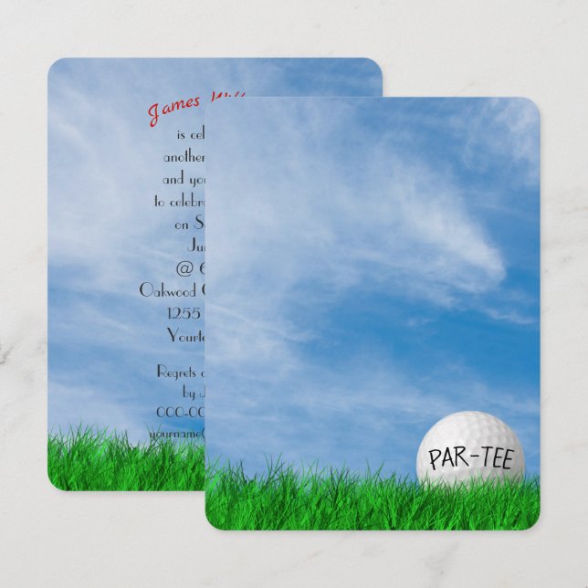 Invitation Thème de golf pour fête d'anniversaire (Devant / Derrière)