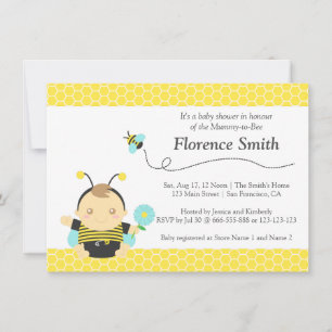Invitation Thème de jolie abeille, Baby Shower garçon