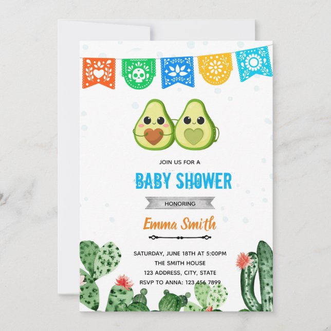 Invitation thème de la douche bleue de l'Avocado fiesta (Devant)