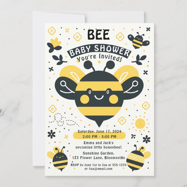 Invitation thème de la douche d'abeille (Devant)