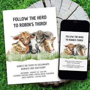 Invitation Thème de la ferme Suivez le troupeau 3ème annivers