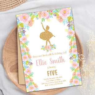 Invitation Thème de la fête de Ballerina rose pour les filles