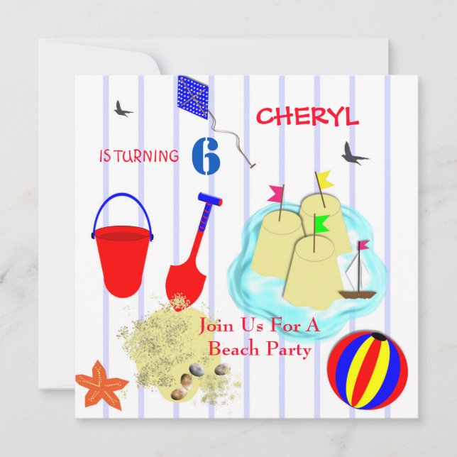 Invitation Thème de la fête de plage pour enfants (Devant)
