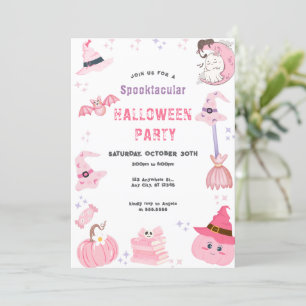 Invitation Thème de la fête d'Halloween rose mignon