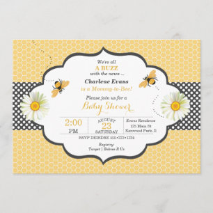 Invitation Thème de l'abeille Point Polka Gold & Grey