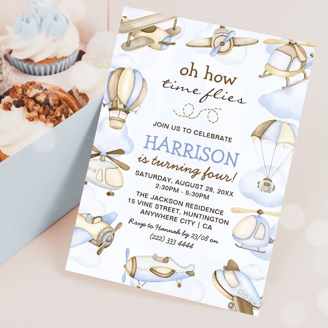 Invitation Thème de l'avion de Cute Boy 4ème anniversaire (Créateur téléchargé)