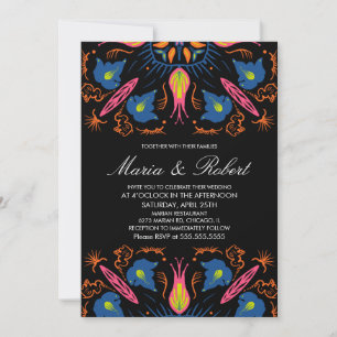 Invitation Thème de mariage indien Éléphant Floral Noir 