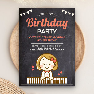 Invitation Thème de musique pour enfants Fille pianiste migno