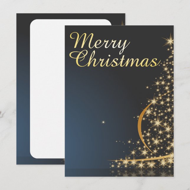 Invitation Thème de Noël bleu avec arbre de Noël doré (Devant / Derrière)