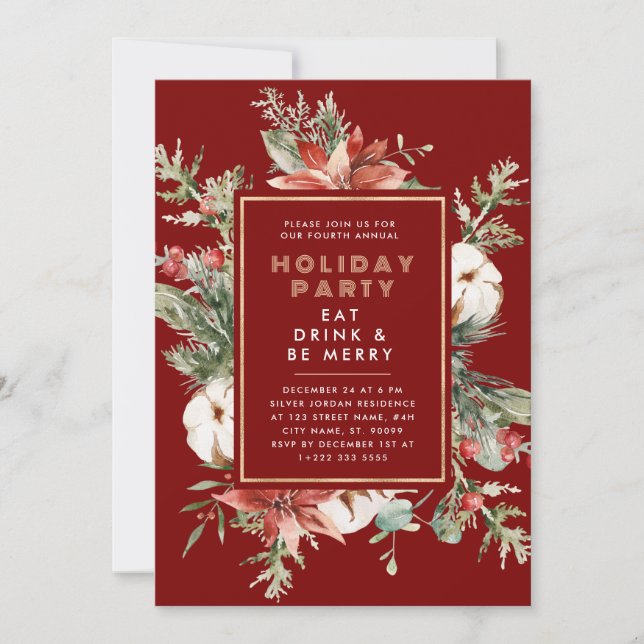 Invitation Thème de Noël Cadre Floral Fête (Devant)