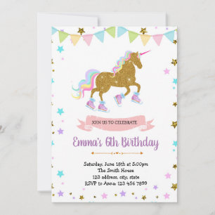Invitation Thème de patinage sur glace de licorne mignonne