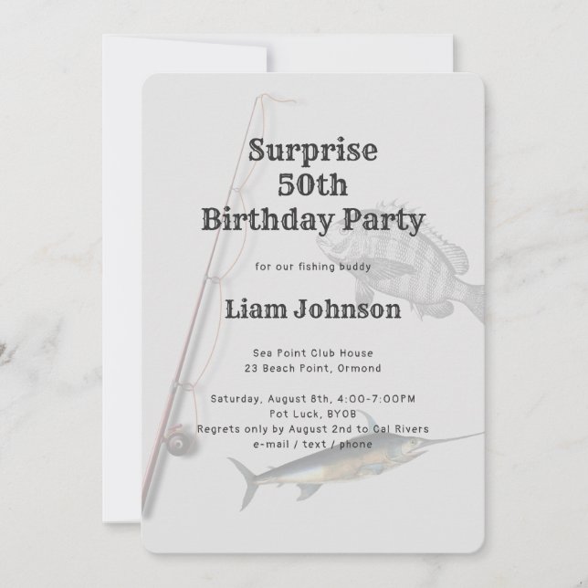 Invitation Thème de pêche Fête d'anniversaire masculin adulte (Devant)