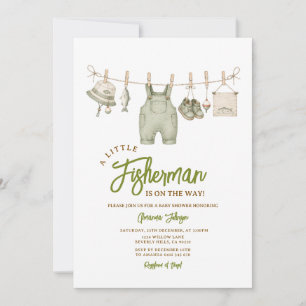 Invitation Thème de pêche Vert Sauge pour Baby Shower