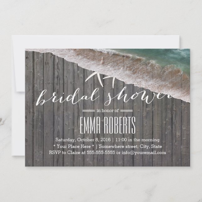 Invitation Thème de plage Starfish Bois Arrière - plan Fête d (Devant)