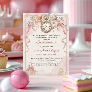 Invitation Thème de Quinceanera Cendrillon aquarelle rose cla